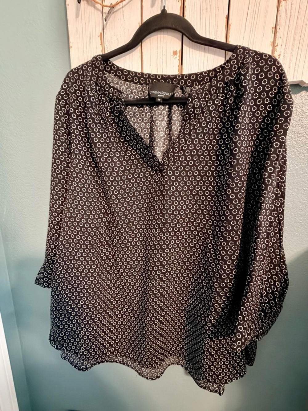 Cynthia Rowley Black Blouse with White Circle Print
